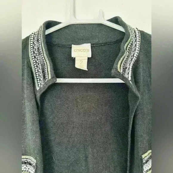 Chicos Embellished Heidi Cardigan Black - Large (2) Military chic - Picture 2 of 6